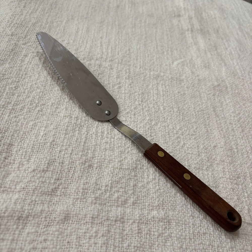 Robinson USA Cake‎ Cutter Slicer Server 12in Stainless Steel Wood Handle Vintage